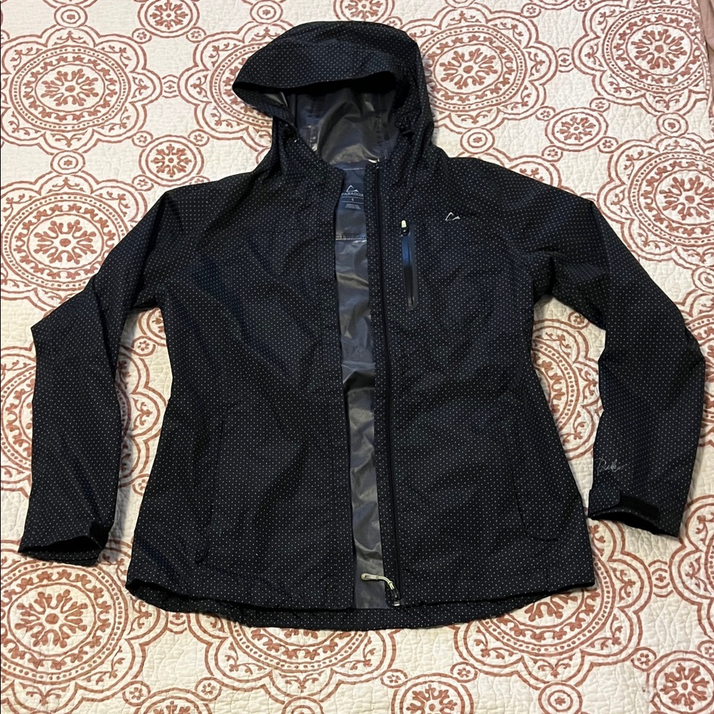 Paradox Women's Black Polka Dot Raincoat Jacket Waterproof Hooded Zip Small